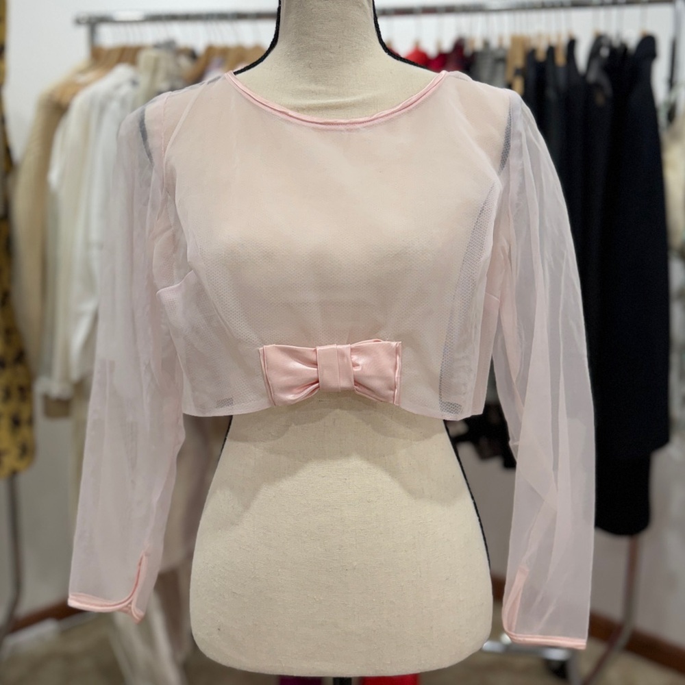 Vintage 1950s Pink Sheer Tulle with Satin Bow Top